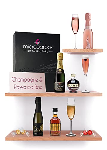 MicroBarBox Champagne & Prosecco Gift Set in a Premium Luxury Gift Box | Champagne Gift Set | featuring Lanson Black Label Brut NV, Bottega Poeti Rosé Prosecco, Da Luca Prosecco & fruit liqueurs