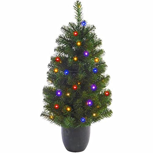 Pre-Lit Artificial 3ft Christmas Tree - MULTI COLOUR/WARM WHITE Mini Xmas Tree with Pot - Indoor/Outdoor - Battery Operated Doorway LED Christmas Tree (90cm) - Gift Guide