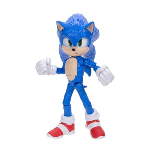 Sonic The Hedgehog Sonic 3 Movie Sonic Collector Toy Figure by Jakks Pacific, Stands 5” / 13 cm Tall, Highly Articulated for Boys/Girls, Officially Licensed 3 Movie, Suggested for Ages 3+