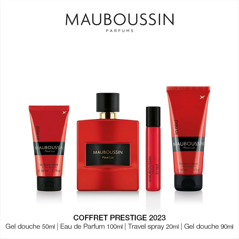 Mauboussin - Prestige Set 2023 Pour Lui In Red : Eau de Parfum, Shower Gel, Shower Gel & Travel Spray