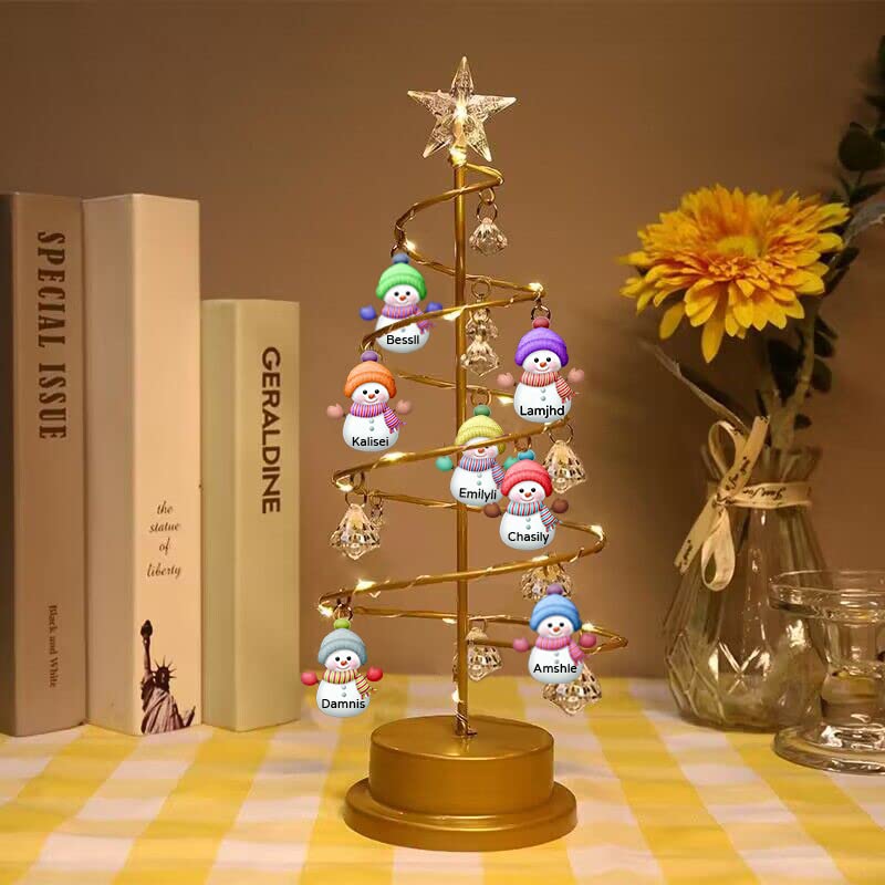 Custom Name snowman LED Crystal Tree Lights Personalized Family Names Tabletop Metal Christmas Tree Lamp Xmas Crystal Tree Lights Christmas Decoration Gifts (Snowman) - Gift Guide