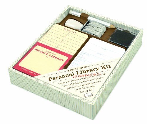 Knock Knock Original Personal Library Kit & Gift for Book Lovers - Card Catalog Checkout Cards, Bookplates, Date Stamp & Inkpad