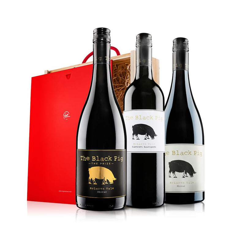Virgin Wines - The Black Pig Red Wine Trio in Wooden Gift Box - 3 Bottles (75cl)