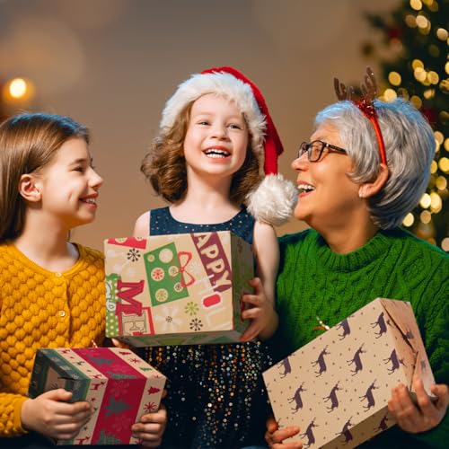 Zindoo Christmas Wrapping Paper Sheets, Brown Xmas Gift Wrapping Paper, Recyclable Kraft Paper 70x50CM in Folded Sheets with 6 Christmas Designs (Bonus 2x10M Jute String & 10 Tags & Tape) - Gift Guide