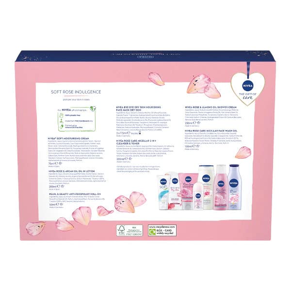 NIVEA Soft Rose Indulgence 7PC Gift Set, Pamper Your Skin in Roses