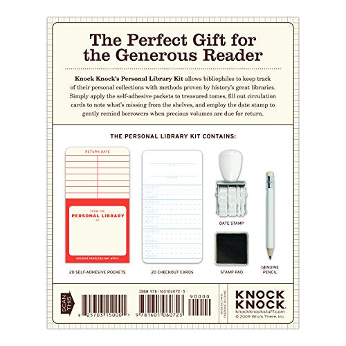 Knock Knock Original Personal Library Kit & Gift for Book Lovers - Card Catalog Checkout Cards, Bookplates, Date Stamp & Inkpad