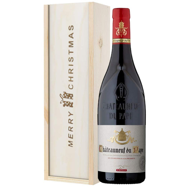 Christmas Wine Gift Chateauneuf Du Pape In Wooden Box - Christmas Wine Gift Box - Christmas Gifts For Family