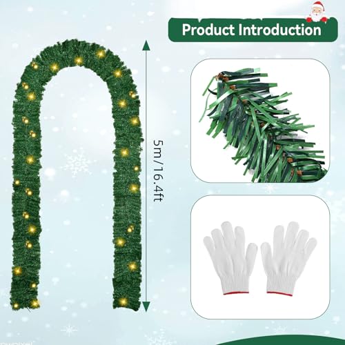 16.4FT/5M Christmas Garland, Christmas Garland with Lights, 100 LEDs Light Up Christmas Decorations Wreath Artificial Greeny Christmas Garland for Fireplace Stair Front Door Xmas Tree Decor - Gift Guide