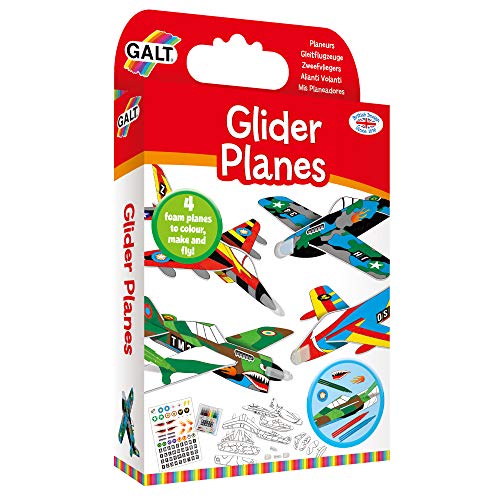 Galt Glider Planes - 4 Foam Planes Craft Kit for Kids to Colour,Build and Fly - 8 Washable Pens,Stickers and Guide Book - Fun Childrens Arts and Crafts Activity Pack - Girls and Boys Ages 5 Years Plus - Gift Guide