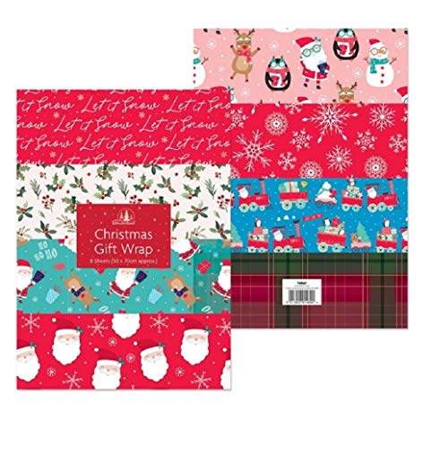 Festive Wonderland 8 Large Sheets of Christmas Wrapping Paper - Assorted Designs - 70x50cm - Gift Guide