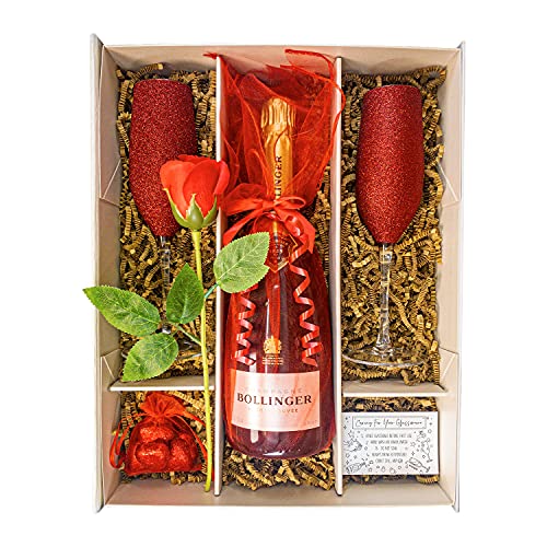 Bollinger Special Cuvée Champagne Christmas Day Gift Set Hamper 75cl With Red Champagne Flutes, Red Rose, Belgian Heart Chocolates and Gift Box - Champagne Lovers Gift For Women and Men (Bollinger)