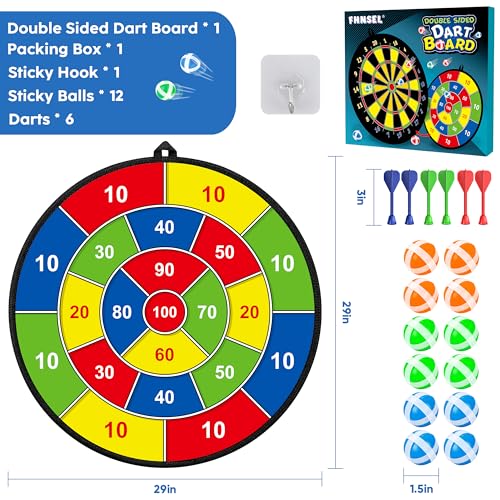 29 Inches Kids Dart Board Set,Double Sided Dart Board with 12 Sticky Balls,6 Darts,Indoor & Outdoor Party Games Toys Gifts for 3 4 5 6 7 8 9 10 11 12+ Year Old Boys Girls and Adult - Gift Guide