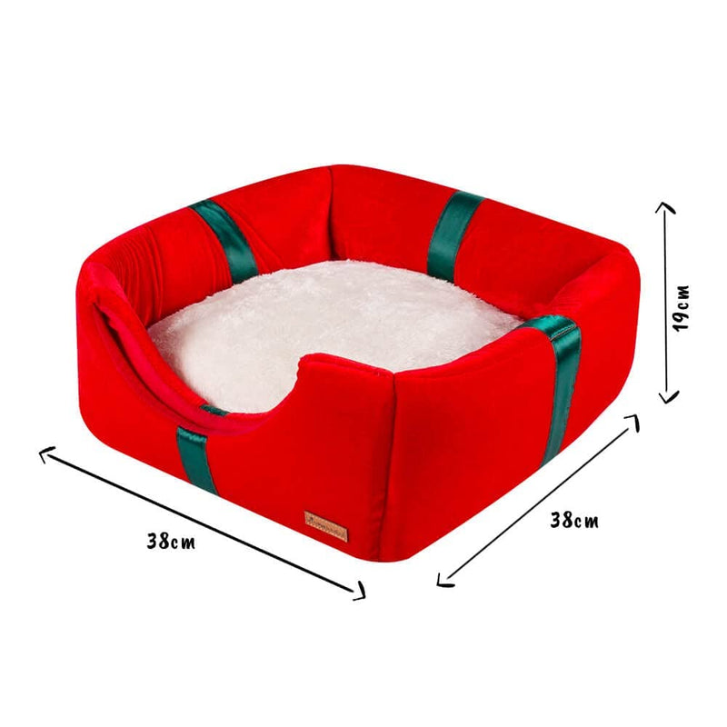 allpetsolutions Christmas Dog Bed | 3-in-1 Foldable Dog/Cat Cave Bed | Xmas Gift For Pets | Soft Cave Red Dog Puppy Bed with Reversible Cushion - 38x38x38cm - Gift Guide