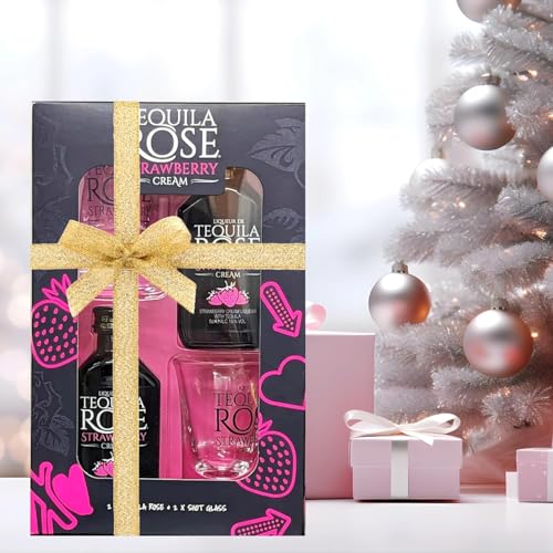 Tequila Rose Gift Set - Strawberry Cream Liqueur 2 x 5cl Miniature with 2 x Shots Glasses. Gift set to enjoy and drink in style.