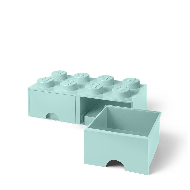 LEGO Brick with 8 Knobs and 2 Drawers AQUA - Storage Box for LEGO Toys Desk Drawers and Office Supplies Stackable Storage Box Home Decoration