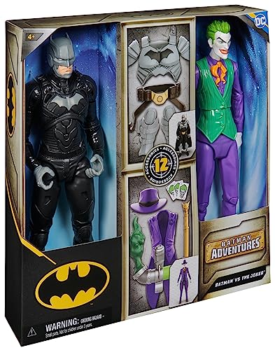 DC Comics, Batman Adventures, Batman vs The Joker Action Figures Set, 2 Figures, 12 Armour Accessories, 30-cm Super Hero Kids’ Toy for Boys and Girls