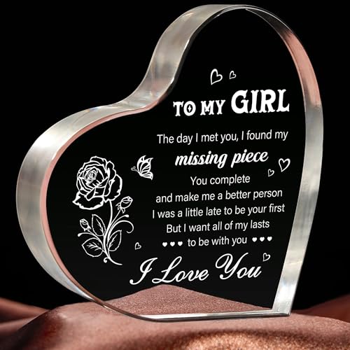 Girlfriend Gifts, Girlfriend Birthday Gifts, Christmas Valentines Gifts for Her, Anniversary Birthday Gifts for Girlfriend Fiancee GF - Heart Shaped Acrylic Plaque Keepsake Love Gifts for Her - Gift Guide