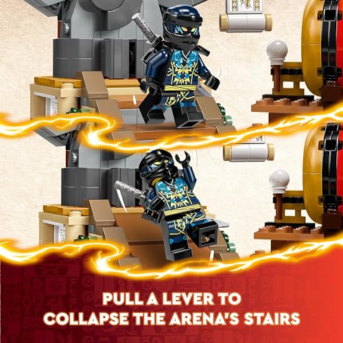 LEGO NINJAGO Tournament Battle Arena Set, Ninja Adventure Toys for 7 Plus Year Old Boys & Girls, with 6 Minifigures including Characters Jay and Kai, Dragons Rising Birthday Gift for Kids 71818