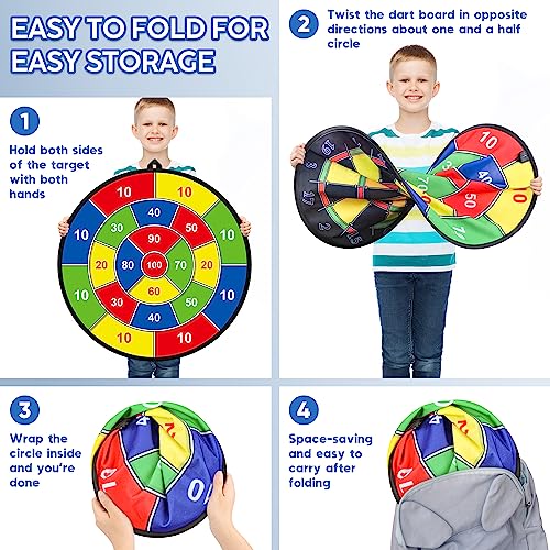 29 Inches Kids Dart Board Set,Double Sided Dart Board with 12 Sticky Balls,6 Darts,Indoor & Outdoor Party Games Toys Gifts for 3 4 5 6 7 8 9 10 11 12+ Year Old Boys Girls and Adult - Gift Guide