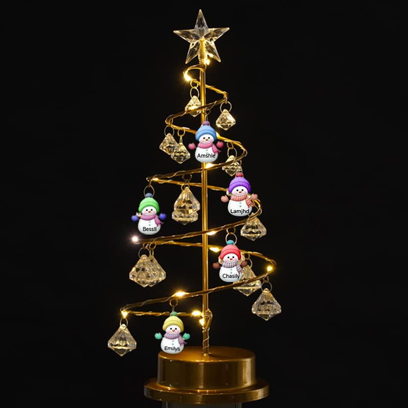 Custom Name snowman LED Crystal Tree Lights Personalized Family Names Tabletop Metal Christmas Tree Lamp Xmas Crystal Tree Lights Christmas Decoration Gifts (Snowman) - Gift Guide