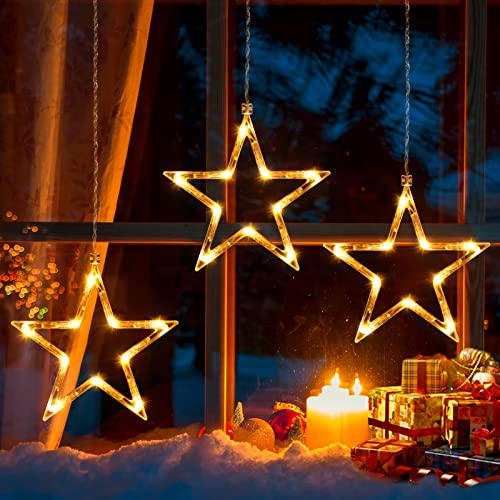 Ulinek Christmas Window Lights Indoor Outdoor, 3 Stars Lights 30 LEDs Battery Operated Timer for Hanging 8 Modes Warm White Star String Lights, Xmas Lights Decorative Light for Window, Door, Wall - Gift Guide