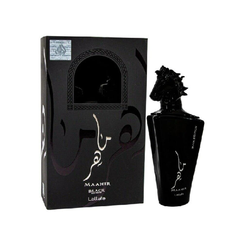 Maahir Black Edition 100Ml Arabic 0riental Fragrance Perfume Spray With Gift Bag Woody notes, Leather, Cedar, Saffron, Pepper, Patchouli, Pinewood Unisex by aClickAway