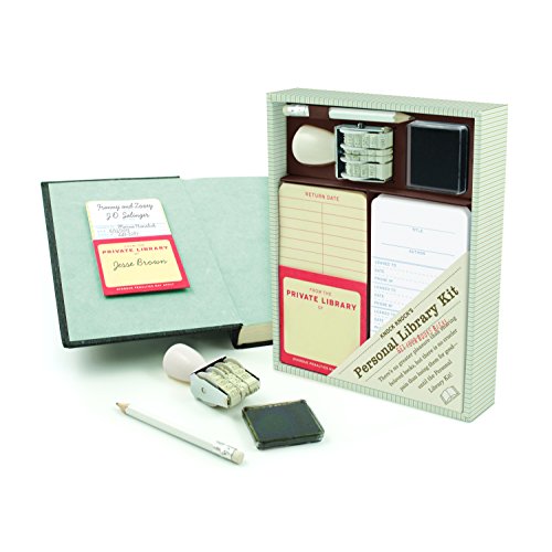 Knock Knock Original Personal Library Kit & Gift for Book Lovers - Card Catalog Checkout Cards, Bookplates, Date Stamp & Inkpad
