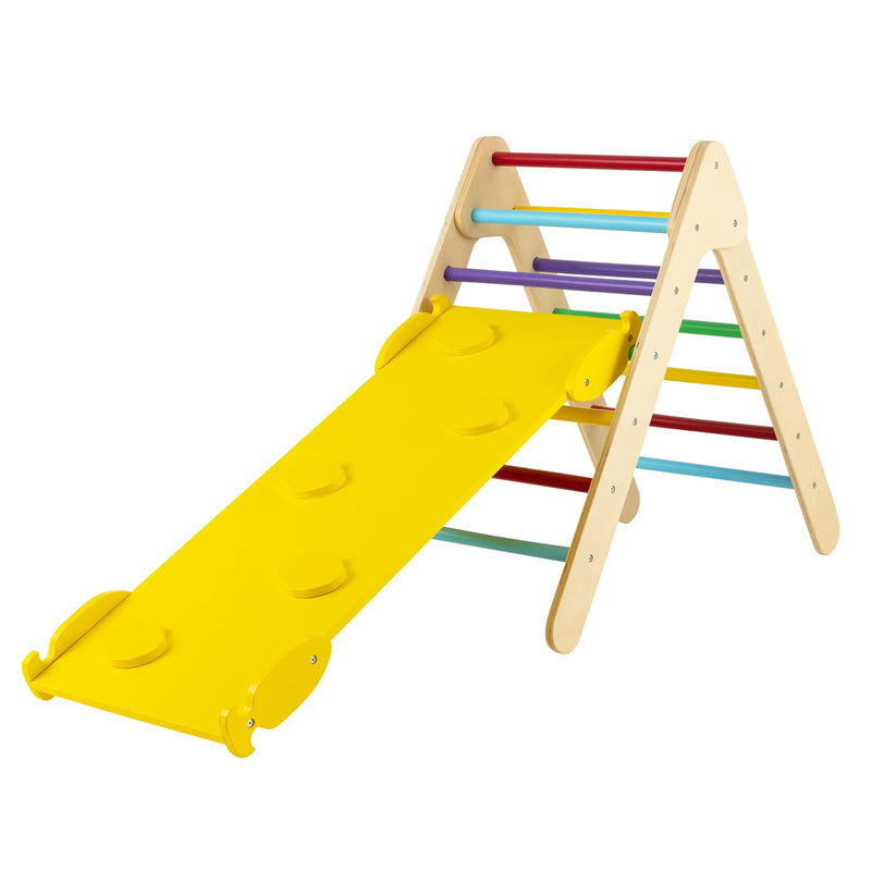 COSTWAY Toddler Climbing Frame, Kids Wooden Montessori Triangle Climber with Double Sided Ramp, Indoor Play Gym for Boys Girls (Multicolor)