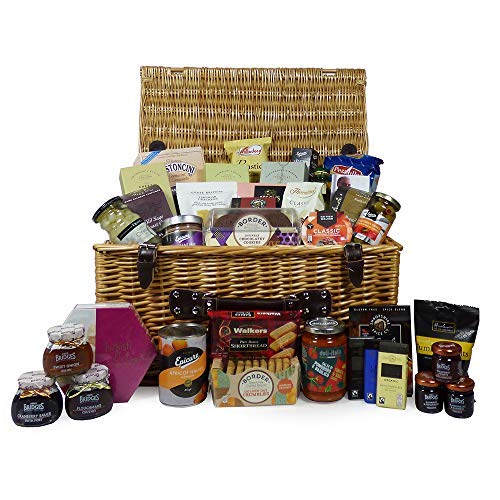 Large Wicker ''Pantry Essentials'' Gourmet Food Hamper Basket 38 Items - Gift Ideas for Christmas, Birthday Presents, Anniversary, Him, Her, Business and Corporate - Gift Guide