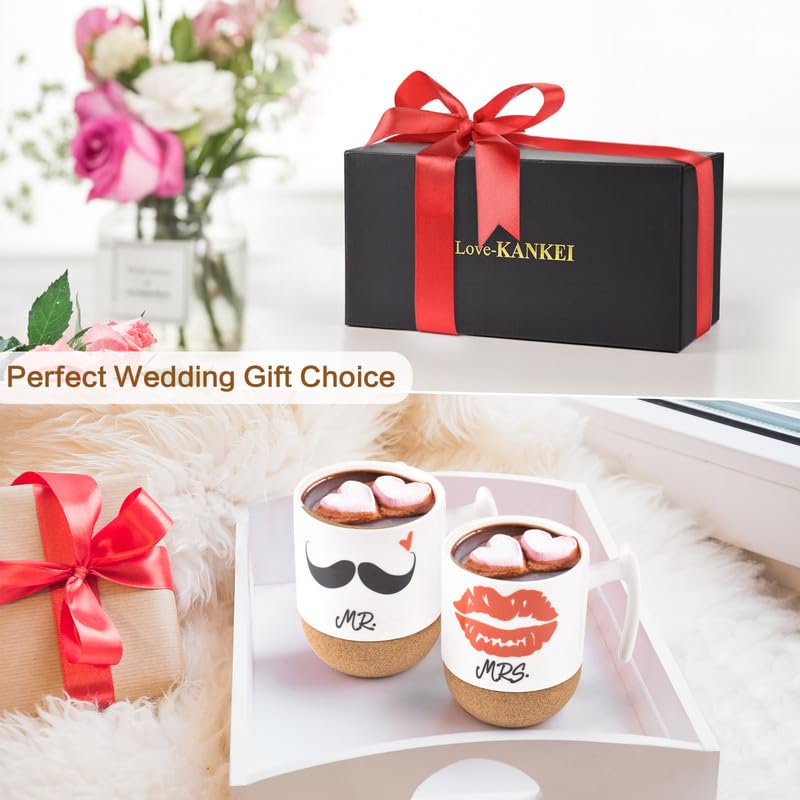 Love-KANKEI Mr and Mrs Ceramic Mugs with Novelty Cork Bottom - Wedding Gifts/Valentines Gifts for Couples - Set of 2/10.5 oz - Gift Guide