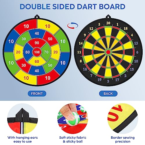 29 Inches Kids Dart Board Set,Double Sided Dart Board with 12 Sticky Balls,6 Darts,Indoor & Outdoor Party Games Toys Gifts for 3 4 5 6 7 8 9 10 11 12+ Year Old Boys Girls and Adult - Gift Guide