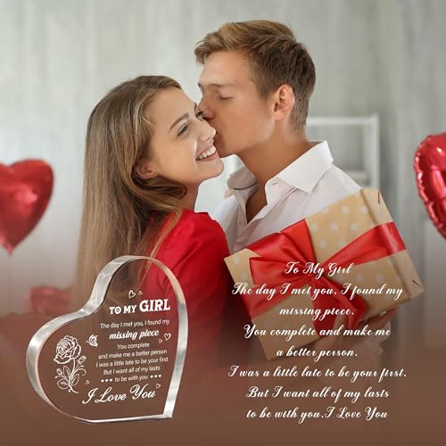 Girlfriend Gifts, Girlfriend Birthday Gifts, Christmas Valentines Gifts for Her, Anniversary Birthday Gifts for Girlfriend Fiancee GF - Heart Shaped Acrylic Plaque Keepsake Love Gifts for Her - Gift Guide