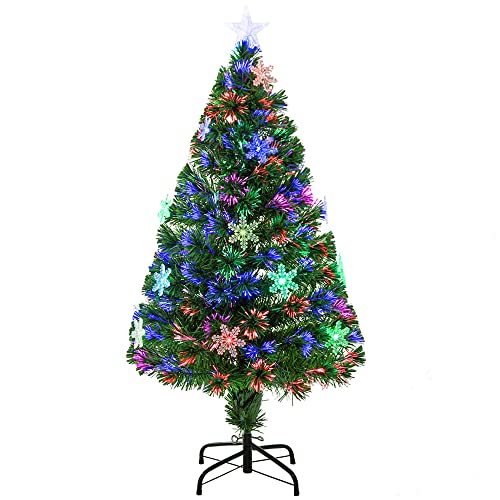 HOMCOM 4FT Green Fibre Optic Artificial Christmas Tree Xmas Colourful LED Scattered Tree with Snowflakes Ornaments Fireproofing - Gift Guide