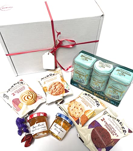 Tea Gift Set Hamper, with Border Biscuits, Marmalade and Honey Gift Set, Afternoon Tea Box for Tea Lovers, with Loose Mini English Tea Tins, All Occasions - Gift Guide