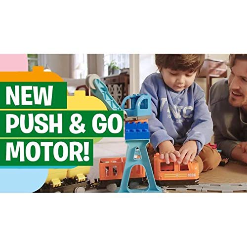 LEGO DUPLO Town Cargo Train Set with Sound & Light, Direction & Stop Action Bricks, Push & Go Motor and Moving Crane Toy, Gifts for 2-5 Year Old Kids, Boys & Girls 10875