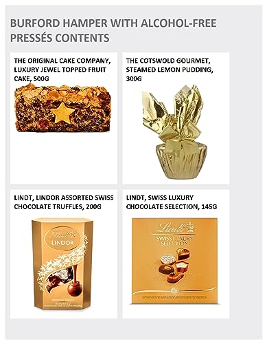 Burford Alcohol Free Hamper - Premium Non Alcoholic Gift Hamper with Sparkling Presse, Cheese Straws, Chocolates, Fruit Cake - Food and Drink Gift Box for Men and Women, from Regency Hampers