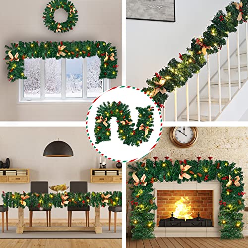 1.8M/6FT Christmas Garland with Lights, Pre Lit Christmas Garlands for Fireplace Stairs Artificial Wreath with 50 LED Lights and Bow Pine Cones Berries for Xmas Tree Front Door Home Holiday Decor - Gift Guide