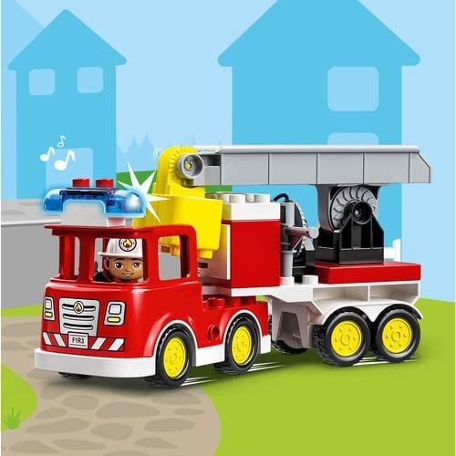 LEGO DUPLO Town Fire Engine Toy for Toddlers, Boys and Girls 2 Plus Years Old, Truck with Lights and Siren, Firefighter & Cat Figures, Educational Learning Toys 10969