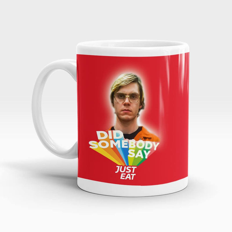 tar Ceramic Coffee Cup Funny JUST EAT Jeffrey Dahmer Gifts for Women Men, 11 oz Novelty Mug for Friend, Happy Birthday Mug Party Idea as a Joke Anniversary Best Present