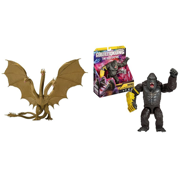 MonsterVerse Godzilla King of the Monsters 6 Inch Titan King Ghidorah Articulated & Godzilla x Kong: The New Empire, 6-Inch Kong Action Figure Toy, Iconic Collectable Movie Character