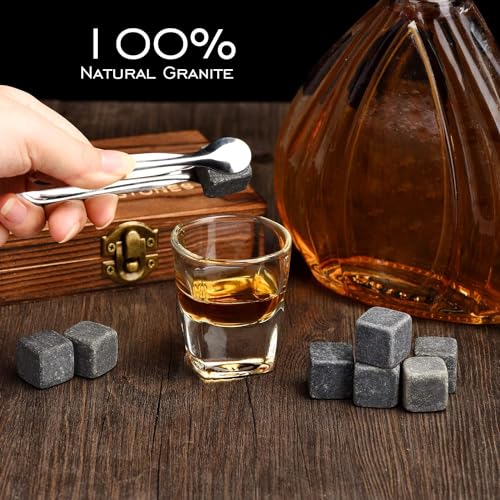 Bestyks Whiskey Glasses Set With 8 Whiskey Stones, 2 Whisky Glasses, Tongs in Handmade Wooden Box - Whiskey Gifts Set - Whiskey Accessories Set - Creative Birthday Gift for Dad, Husband, Men,Boyfriend - Gift Guide