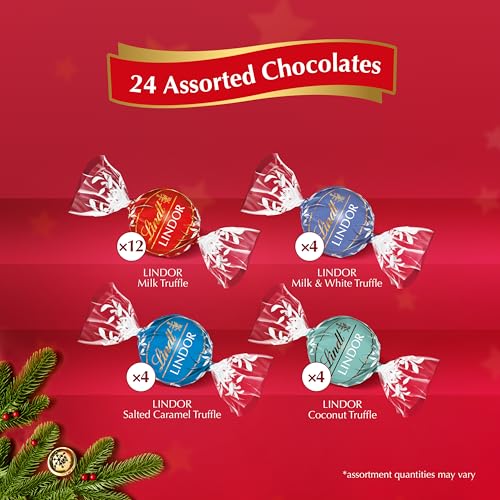Lindt Lindor Assorted Chocolate Christmas Advent Calendar 2024 | Large 297g | A delicious Assortment of Milk, Salted Caramel, Coconut, Milk and White Truffles for Him and Her | For Adults and Kids - Gift Guide