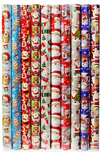 4 x 10m Christmas Wrapping Paper Rolls - Kids Snowman / Santa / Penguin / Reindeer - Gift Guide