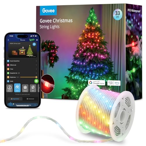 Govee Christmas String Lights, Halloween Decorations Indoor, 10M RGBIC Indoor Lights with 100 LED Lights, App Control with 99+ Dynamic Scene Modes, IP65 Waterproof, Sync with Music, Alexa Compability - Gift Guide