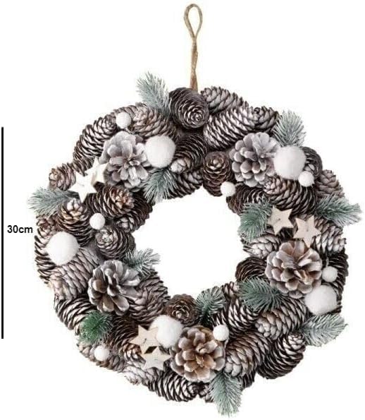 Marco Paul Artificial Luxury Christmas Wreath Hanging Door Decoration Indoor Outdoor Snow Frosted Baubles Berries Home Decor Durable Traditional Christmas Decorations (30cm Frosted Pinecones) - Gift Guide