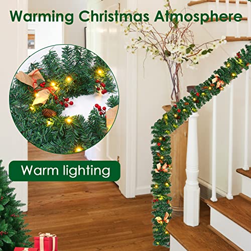 1.8M/6FT Christmas Garland with Lights, Pre Lit Christmas Garlands for Fireplace Stairs Artificial Wreath with 50 LED Lights and Bow Pine Cones Berries for Xmas Tree Front Door Home Holiday Decor - Gift Guide