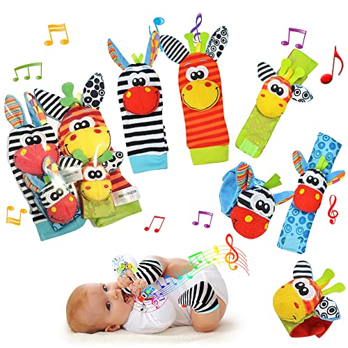 Baby Foot Finders Wrist Foot Rattles for Babies Baby Sensory Toys Socks Baby Rattle Gifts Toddler Newborn Girls Boys Boy Girl 0-3 3-6 6-9 9-12 Months Toy 2 Wrists & 2 Socks Gift (Unisex) - Gift Guide