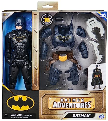 DC Comics, Batman Adventures, Batman Action Figure with 16 Armour Accessories, 17 Points of Articulation, 30cm, Super Hero Kids’ Toy for Boys and Girls