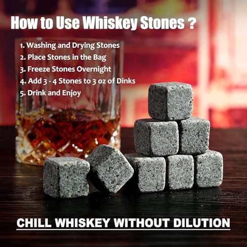 Bestyks Whiskey Glasses Set With 8 Whiskey Stones, 2 Whisky Glasses, Tongs in Handmade Wooden Box - Whiskey Gifts Set - Whiskey Accessories Set - Creative Birthday Gift for Dad, Husband, Men,Boyfriend - Gift Guide