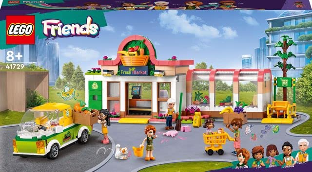 LEGO 41729 Friends Organic Grocery Store, Supermarket Toy Shop for Kids, Girls and Boys 8 Plus Years Old, Playset with Truck & 4 Mini-Dolls, 2023 Series Characters
